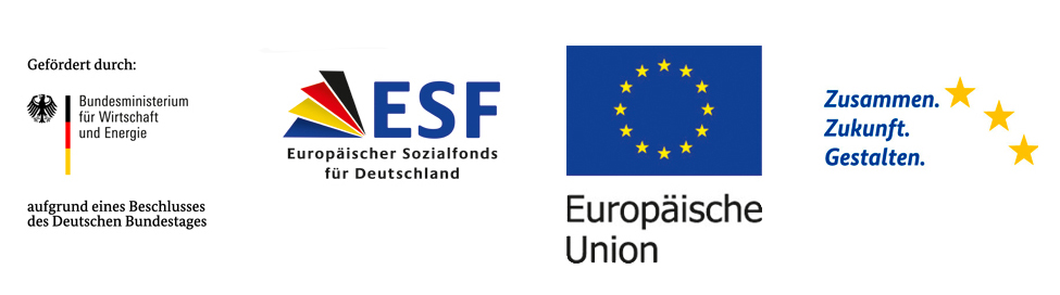 Logos Beratungsförderung Logos BmWi, ESF-Claim, ESF, EU