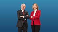 Adrian und Melnikov Peter Adrian und Helena Melnikov stehen mit verschränkten Armen nebeneinander