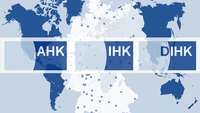 Welt- und Deutschlandkarte mit Logos IHK, DIHK, AHK