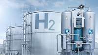 Wasserstofftank mit der Aufschrift "H₂"