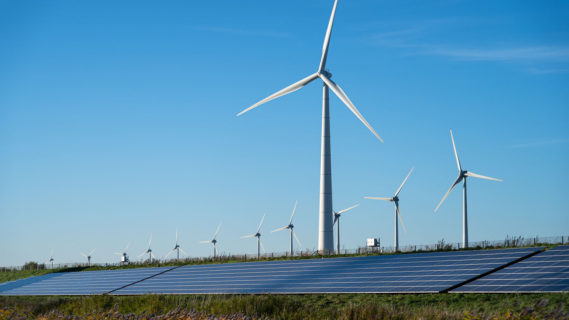 Solarfeld und Windkraftanlagen