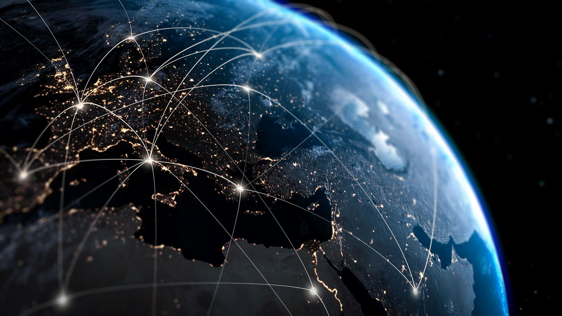 Ansicht eines Globus mit vernetzten Lichtern 