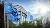 Europaflaggen vor dem Europäischen Parlament in Brüssel