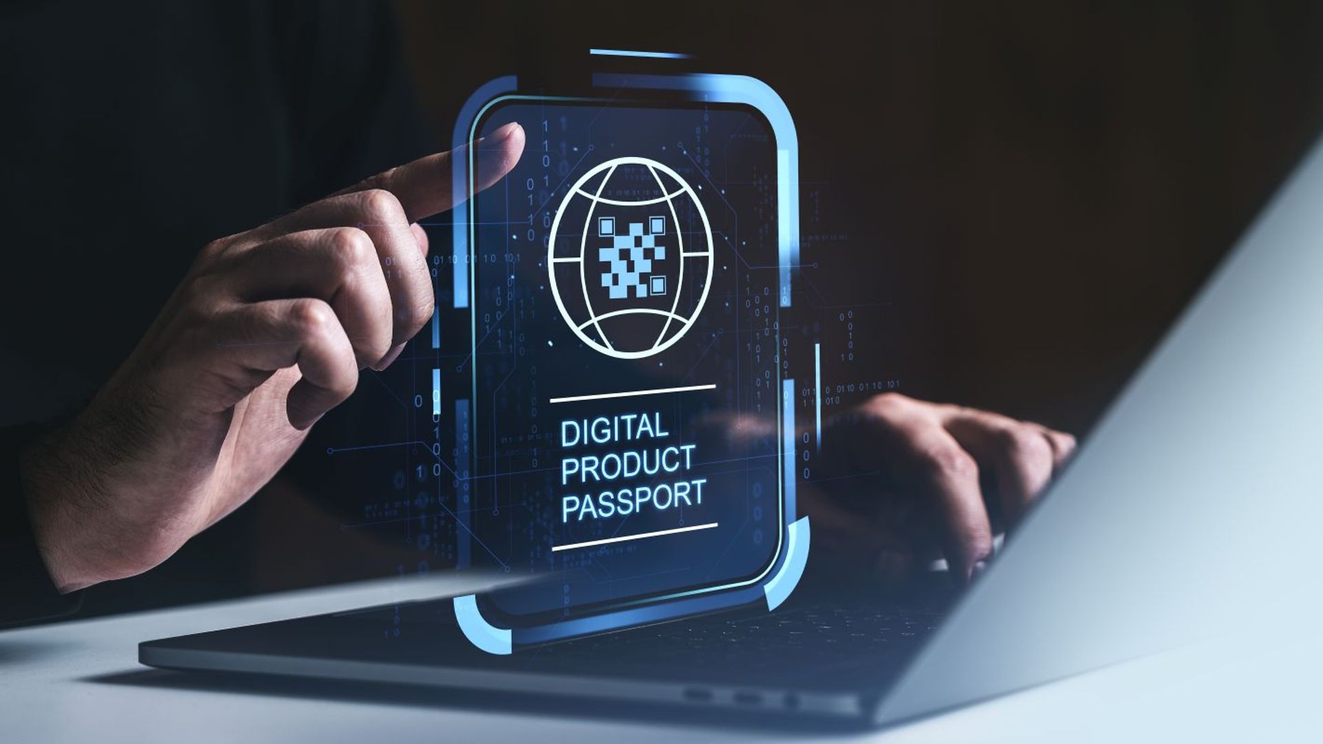 Stilisierter digitaler Produktpass auf einem Handy
