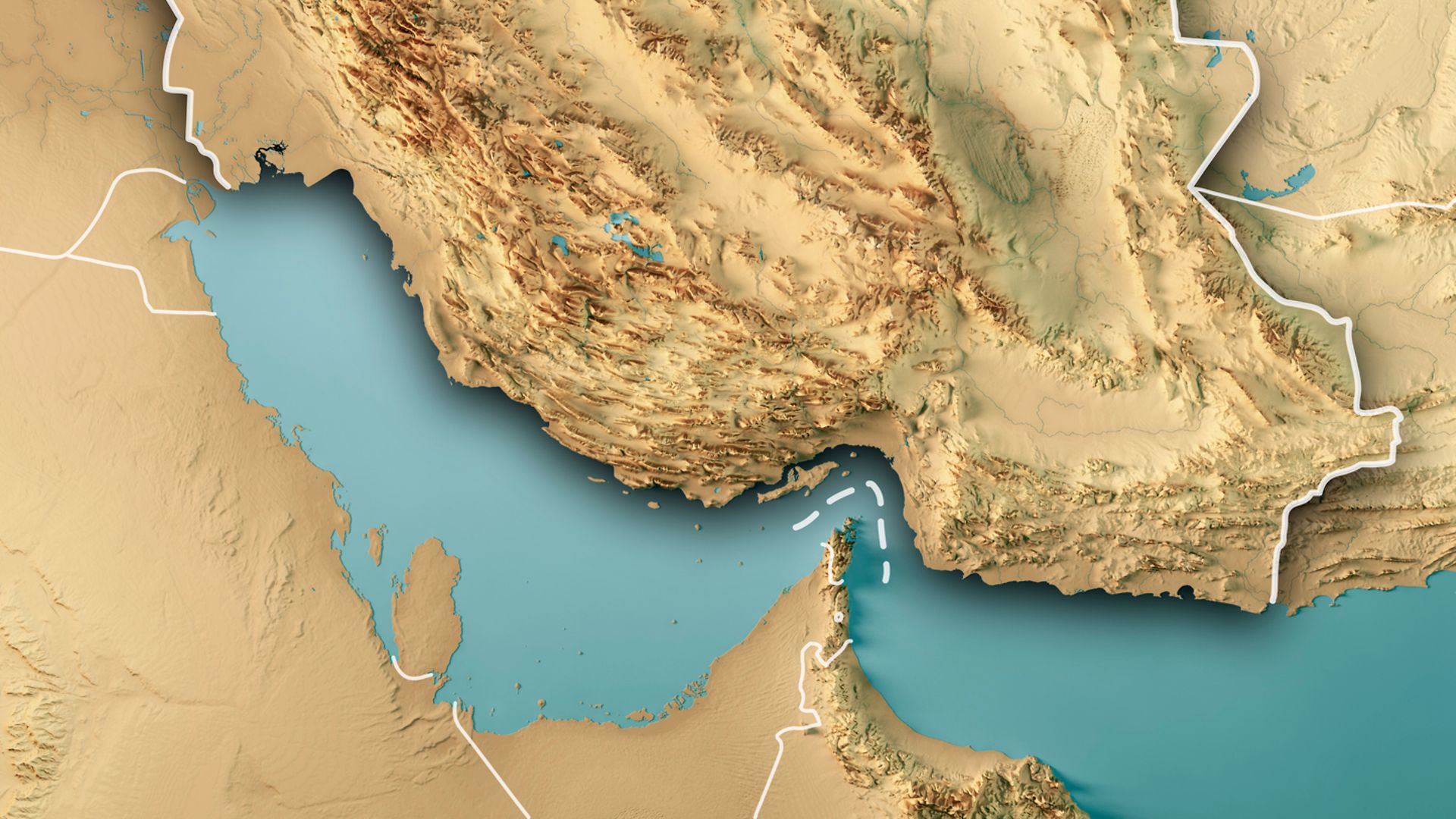 Karte vom Iran mit eingzeichneter Straße von Hormus