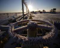 Frostbedeckte Gas-Pipeline in Russland